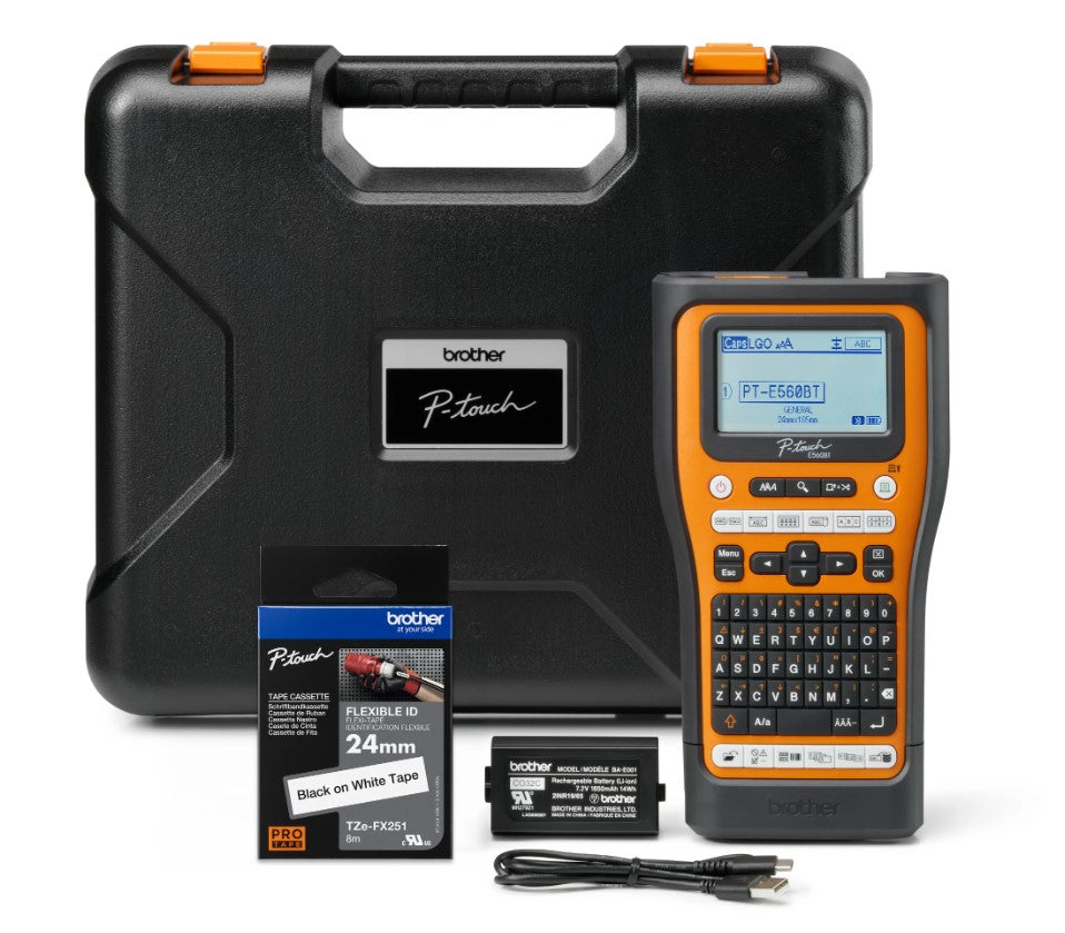 Brother PT-E560BTVP Industrial Handheld Label Printer - 3 Year Warranty, included Carry case, Rechargeable Li-Ion battery,1xTZE-FX241 and USB-A Cable Brother PT-E560BTVP Industrial Handheld Label Printer - 3 Year Warranty, included Carry case, Rechargeable Li-Ion battery,1xTZE-FX241 and USB-A Cable